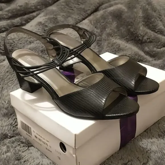 Angel Steps Black Textured Peep Toe Sandals! - Picture 2 of 13